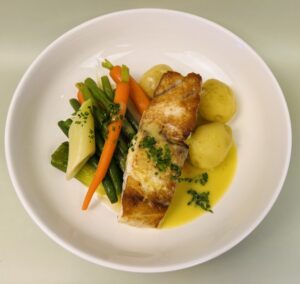 striped bass spring vegetable ragout butter sauce
