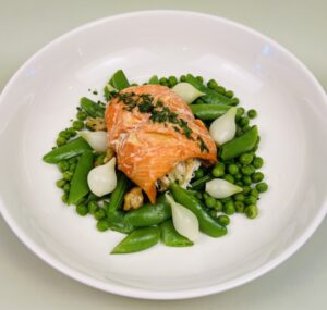 Crab-Stuffed Salmon butter sauce
